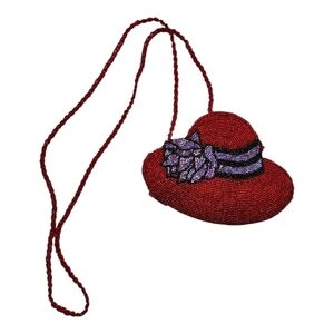 Vintage Red Beaded Hat Coin Purse Crossbody Mini Bag Women Gift